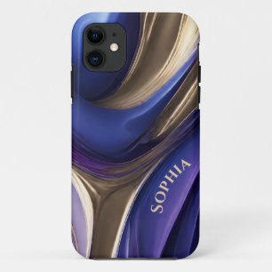 Gepersonaliseerde Modern Abstract-Blauw Paarse en iPhone 11 Hoesje