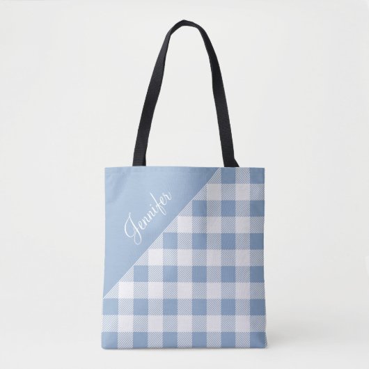 Gepersonaliseerde Modern Blue Check Gingham Draagtas (Voorkant)