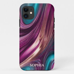 Gepersonaliseerde Modern-Magenta, Turquoise en Gol iPhone 11 Hoesje