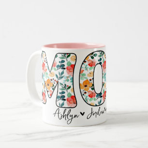 Gepersonaliseerde Modern Mom Floral Kinder Namen S Tweekleurige Koffiemok