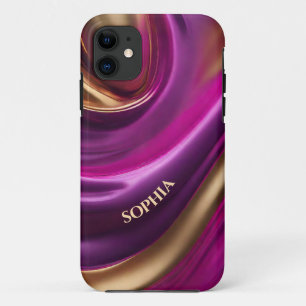 Gepersonaliseerde Modern-Paarse Roze en Goud- iPhone 11 Hoesje