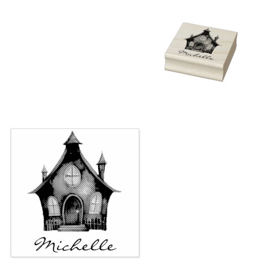 Gepersonaliseerde Modern Spooky Spookhuis Rubberstempel (Gestempeld)