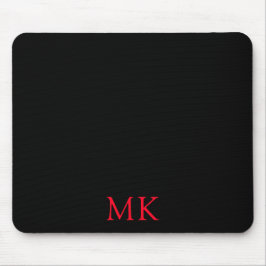 Gepersonaliseerde Modern Zwart Rood Monogram Initi Muismat