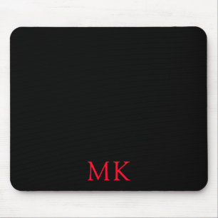 Gepersonaliseerde Modern Zwart Rood Monogram Initi Muismat