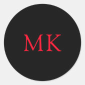 Gepersonaliseerde Modern Zwart Rood Monogram Initi Ronde Sticker (Voorkant)
