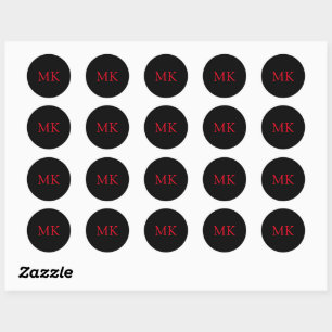 Gepersonaliseerde Modern Zwart Rood Monogram Initi Ronde Sticker