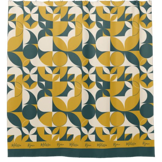 Gepersonaliseerde Moderne Abstracte Mustard Groene Douchegordijn (Voorkant)