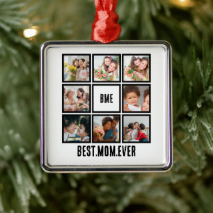 Gepersonaliseerde Moderne Beste Mam ooit 8 Foto Co Metalen Ornament