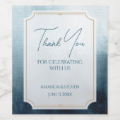 Gepersonaliseerde moderne blauwe bruiloft wijn etiket (Enkel label)