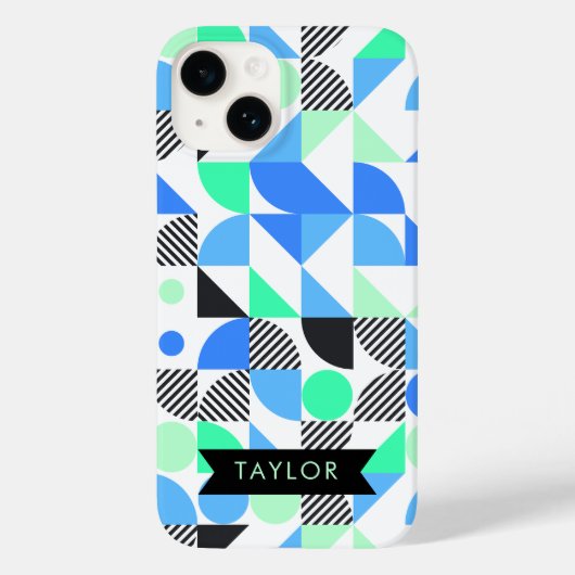 Gepersonaliseerde moderne blauwe munt geometrisch Case-Mate iPhone case (Achterkant)