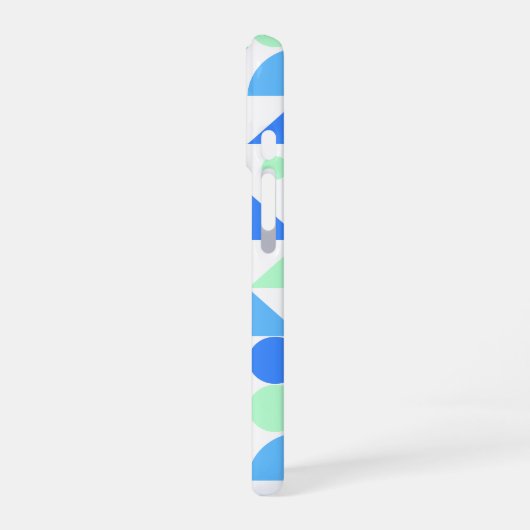 Gepersonaliseerde moderne blauwe munt geometrisch iPhone 16 hoesje (Linkerkant)