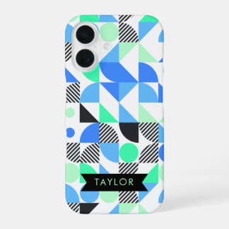 Gepersonaliseerde moderne blauwe munt geometrisch iPhone 16 hoesje