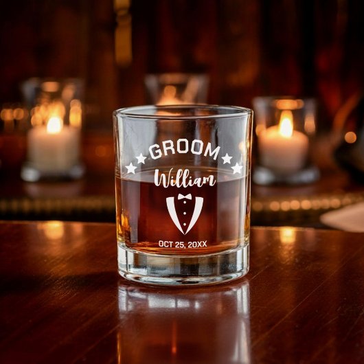 Gepersonaliseerde moderne bruidegom whisky glas