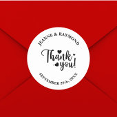 Gepersonaliseerde moderne bruiloft wit script dank ronde sticker