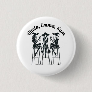 Gepersonaliseerde, moderne, elegante heksen wijn a ronde button 3,2 cm