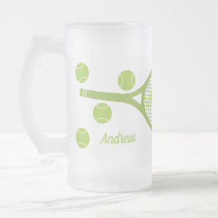 Gepersonaliseerde moderne groene tennisbal racket matglas bierpul
