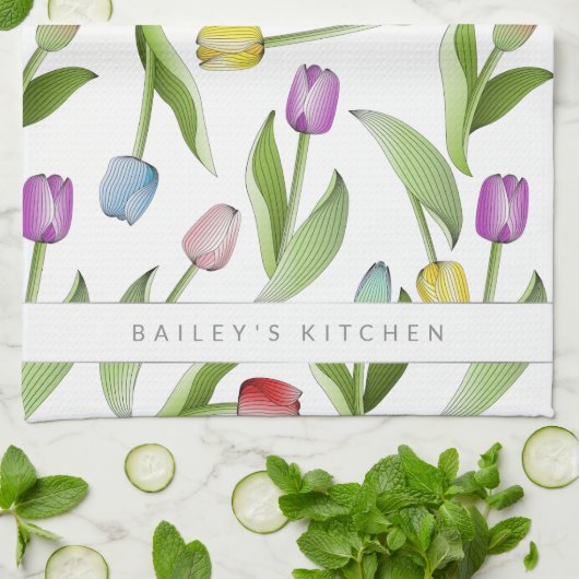 Gepersonaliseerde moderne kleurrijke tulp theedoek (Gevouwen)