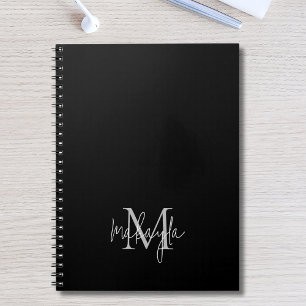Gepersonaliseerde moderne monogram naam zwart notitieboek
