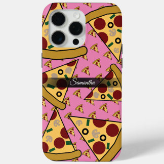 Gepersonaliseerde moderne naam Slice Pizza Pink iPhone 15 Pro Max Hoesje