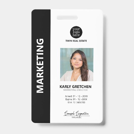Gepersonaliseerde moderne professionele ID zwart Badge (Voorzijde)