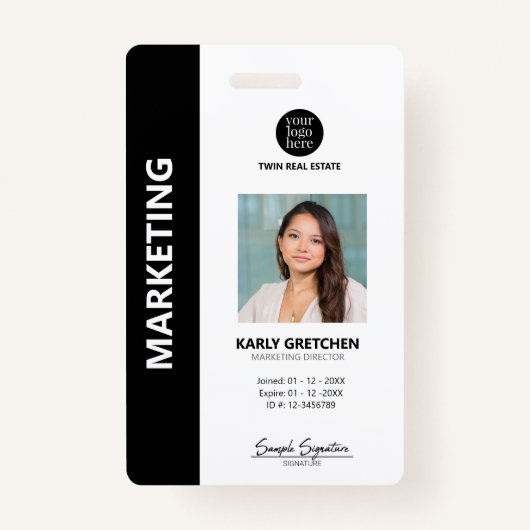 Gepersonaliseerde moderne professionele ID zwart Badge (Voorkant)