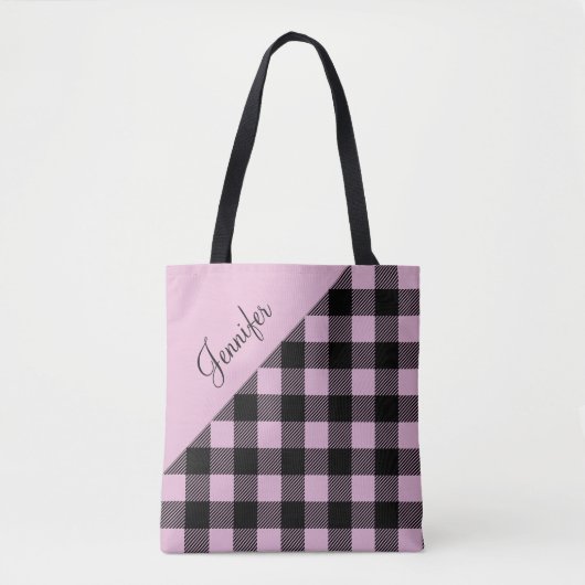 Gepersonaliseerde moderne roze plaid draagtas (Voorkant)
