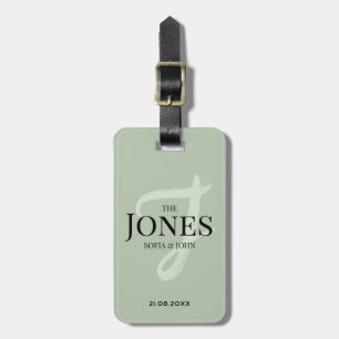 Gepersonaliseerde Moderne Sage Groene Monogram Pas Bagagelabel