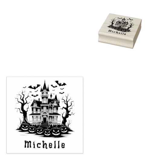 Gepersonaliseerde moderne Spooky Pumpkin Haunted H Rubberstempel (Gestempeld)