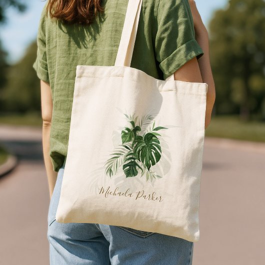 Gepersonaliseerde moderne tropische bladeren tote bag