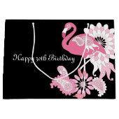 Gepersonaliseerde moderne zwarte roze flamingo ver groot cadeauzakje (Voorkant)
