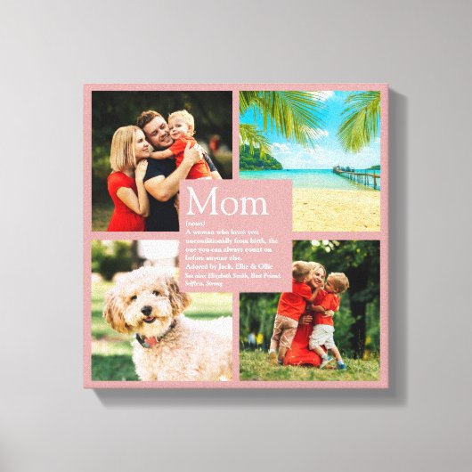 Gepersonaliseerde Moeder Definitie 4 Foto's Blush Canvas Afdruk (Voorkant)
