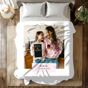 Gepersonaliseerde moeder Ik hou van je Foto Roze Sherpa Deken