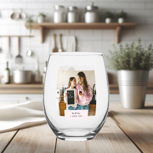 Gepersonaliseerde moeder Ik hou van je Foto Wijnglas Zonder Voet