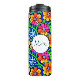 Gepersonaliseerde Moeder Kleurrijke Bloemen Thermosbeker