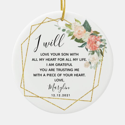 Gepersonaliseerde moeder van de groom Floral Gift Keramisch Ornament (Voorkant)
