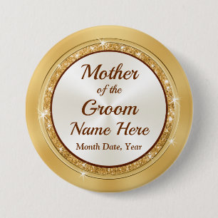 Gepersonaliseerde moeder van de Groom Pin, Gold Th Ronde Button 7,6 Cm