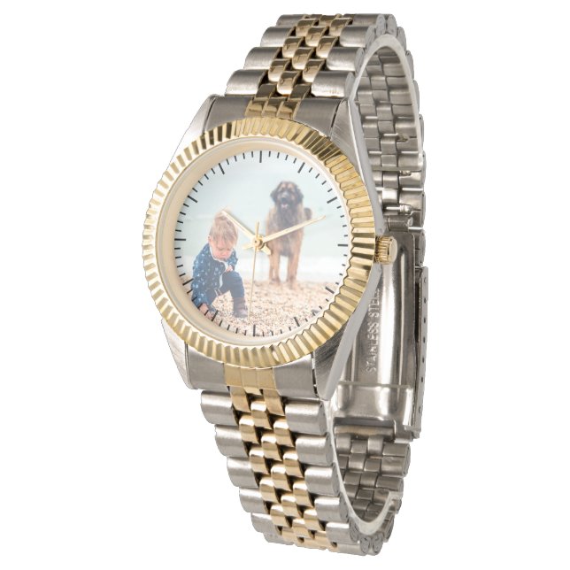 Gepersonaliseerde Moederdag Gift Custom Photo Gold Horloge (Gekanteld)