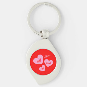 Gepersonaliseerde Moeders Harten Rood & Roze Sleutelhanger