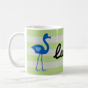 Gepersonaliseerde Mok Flamingo Hearts (Blue-Neon)