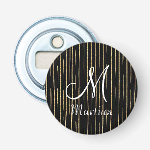 Gepersonaliseerde monografie Gold Glitter & zwart Button Flesopener