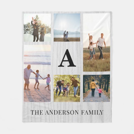 Gepersonaliseerde Monogram 6 Fotocollage Fleece Deken (Voorkant)