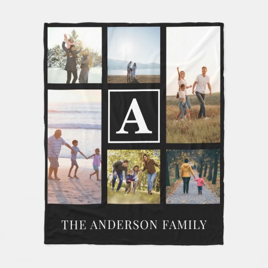 Gepersonaliseerde Monogram 6 Fotocollage Fleece Deken (Voorkant)