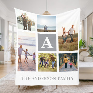 Gepersonaliseerde Monogram 6 Fotocollage Fleece Deken