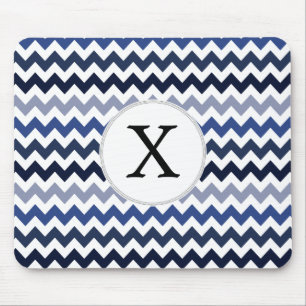 Gepersonaliseerde Monogram Blauwe Chevron Muismat