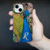 Gepersonaliseerde Monogram Blauwe Peacock Foto Case-Mate iPhone Case