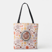 Gepersonaliseerde Monogram Bloemen Canvas tas- Aan Draagtas (Achterkant)