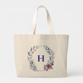 Gepersonaliseerde Monogram Bloemkrans Canvas tas (Achterkant)