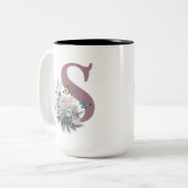 Gepersonaliseerde Monogram Bloemnaam Tweekleurige Koffiemok (Voorkant links)