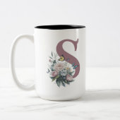 Gepersonaliseerde Monogram Bloemnaam Tweekleurige Koffiemok (Links)