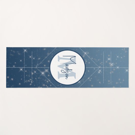 Gepersonaliseerde Monogram Blue Ombre Sparkle Alig Yogamat (Voorkant (horizontaal))